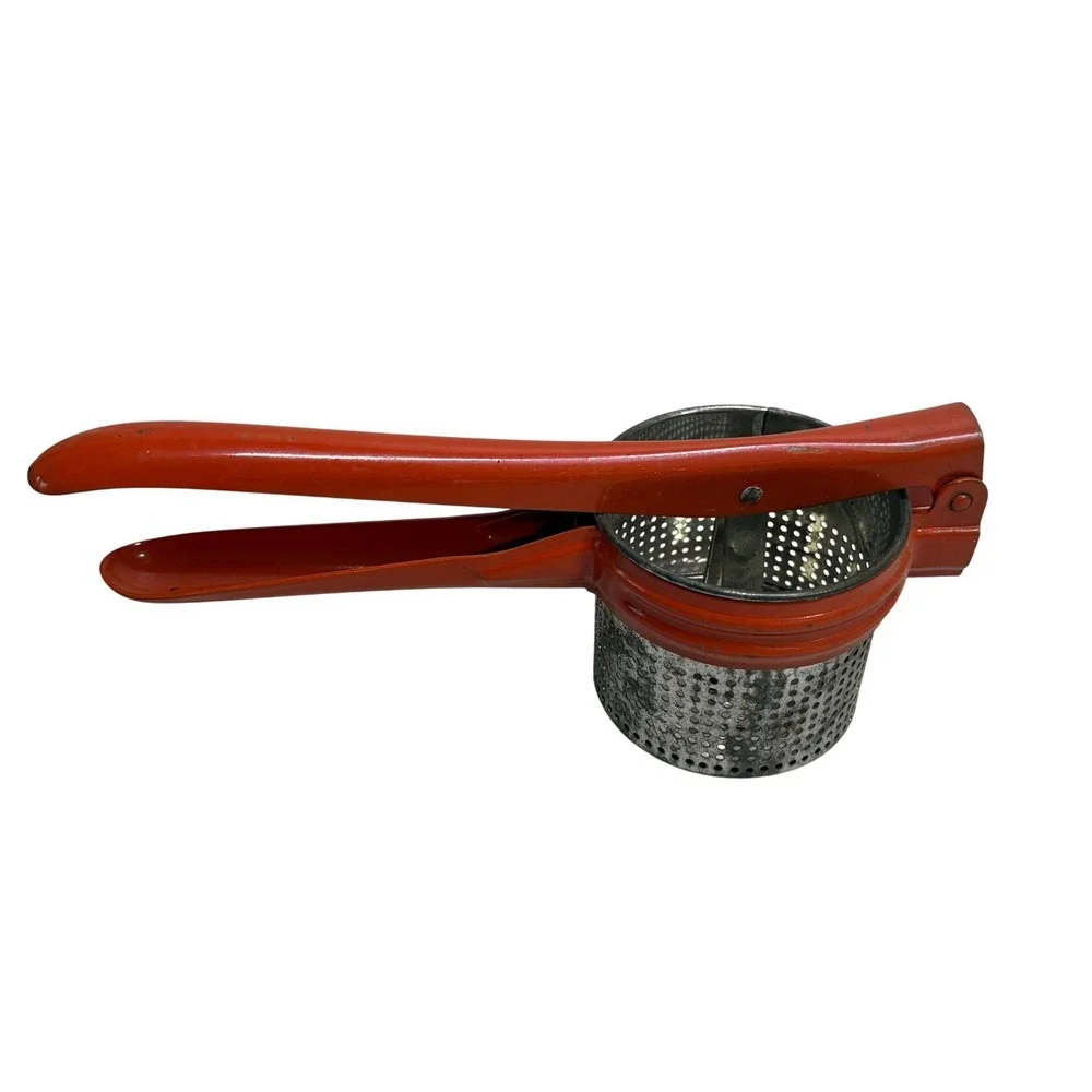 Vintage Red Metal Potato Ricer Manual‎ Food Press Masher Retro Kitchen Tool